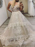 A Line Light Champagne Tulle Appliques Sweetheart Prom Dress LBQ4086